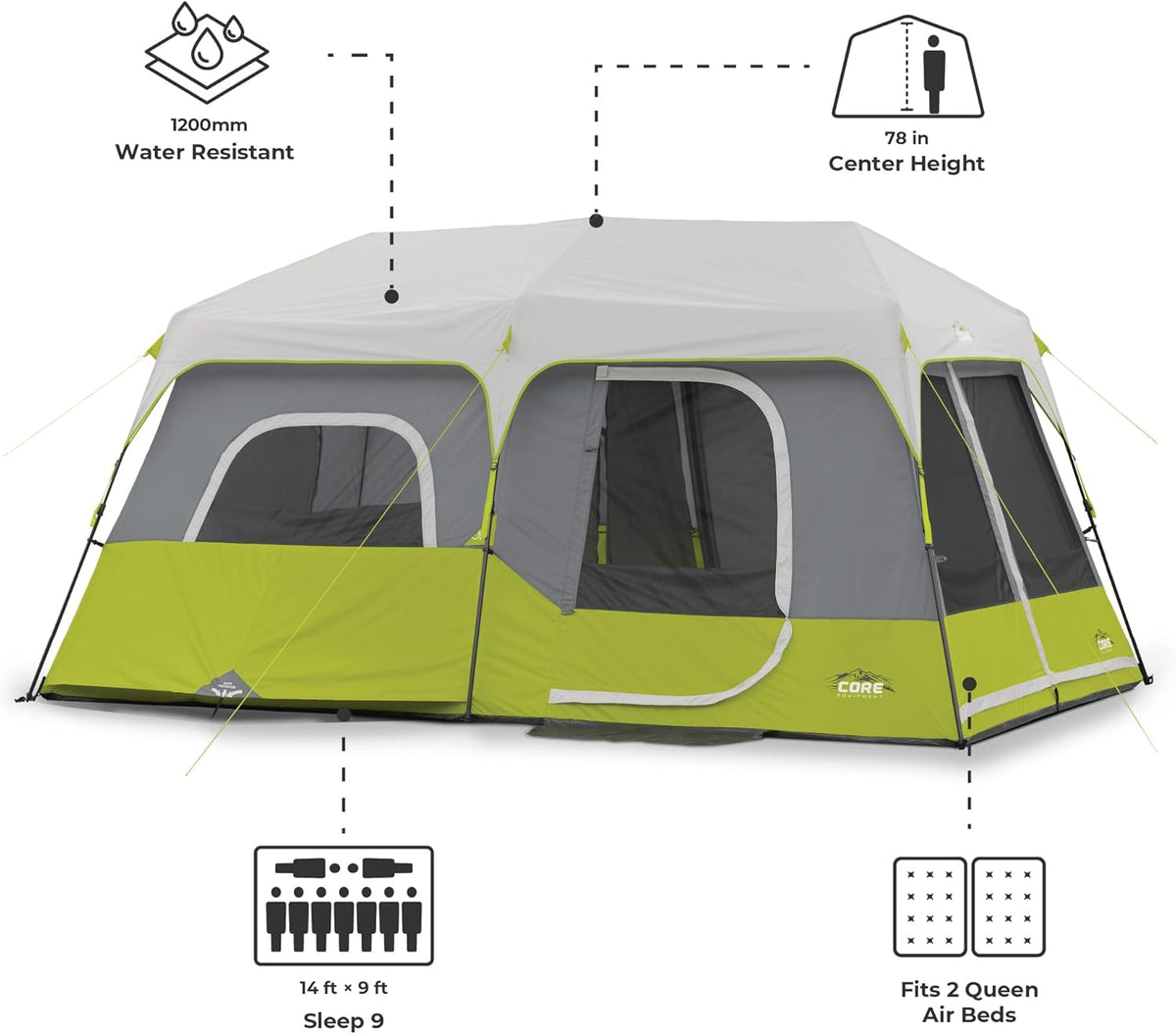 Core 9 Person Instant Cabin Tent - 14&