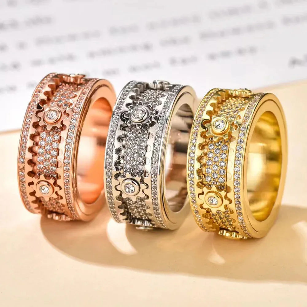 Gear Ring Rotatable Ring Male and Female Couple Rotating Wheel Starry Sky Trendy Rose Couple Rings