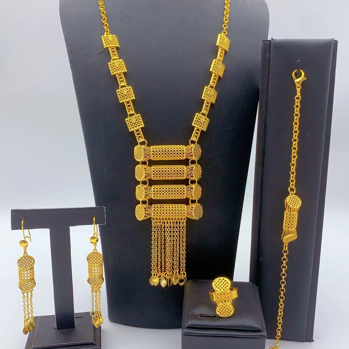 Gold Tassel Necklace & Earrings Set
