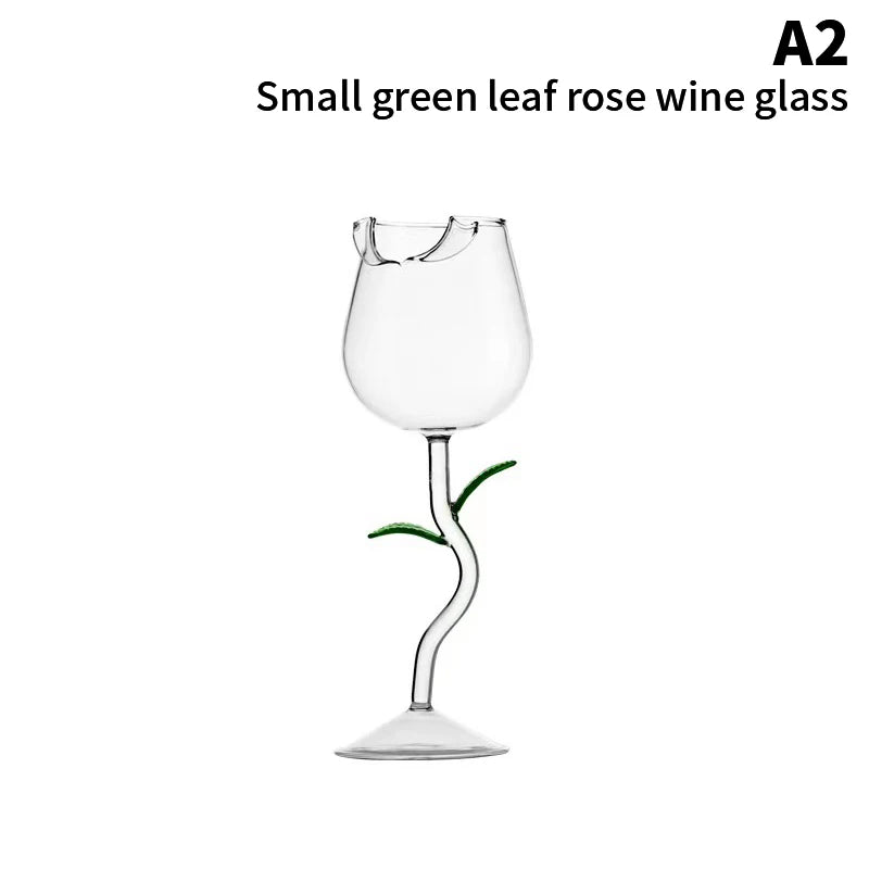 Rose-Shaped Red Wine Glasses Rose Shape Wine Glass with Colored Rose Leaves 150/400Ml Rose Shaped Red Wine Goblet Cocktail Cup