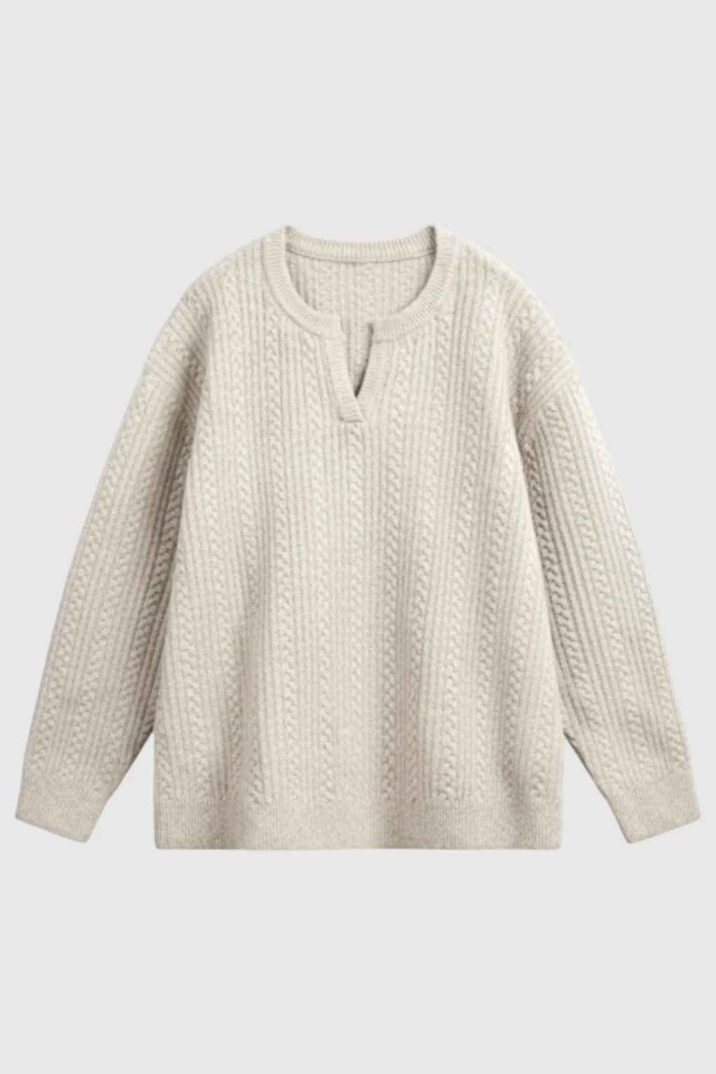 Herrestrik - Kabelstrikket Sweater Med Lille V-Hals - Oatmeal