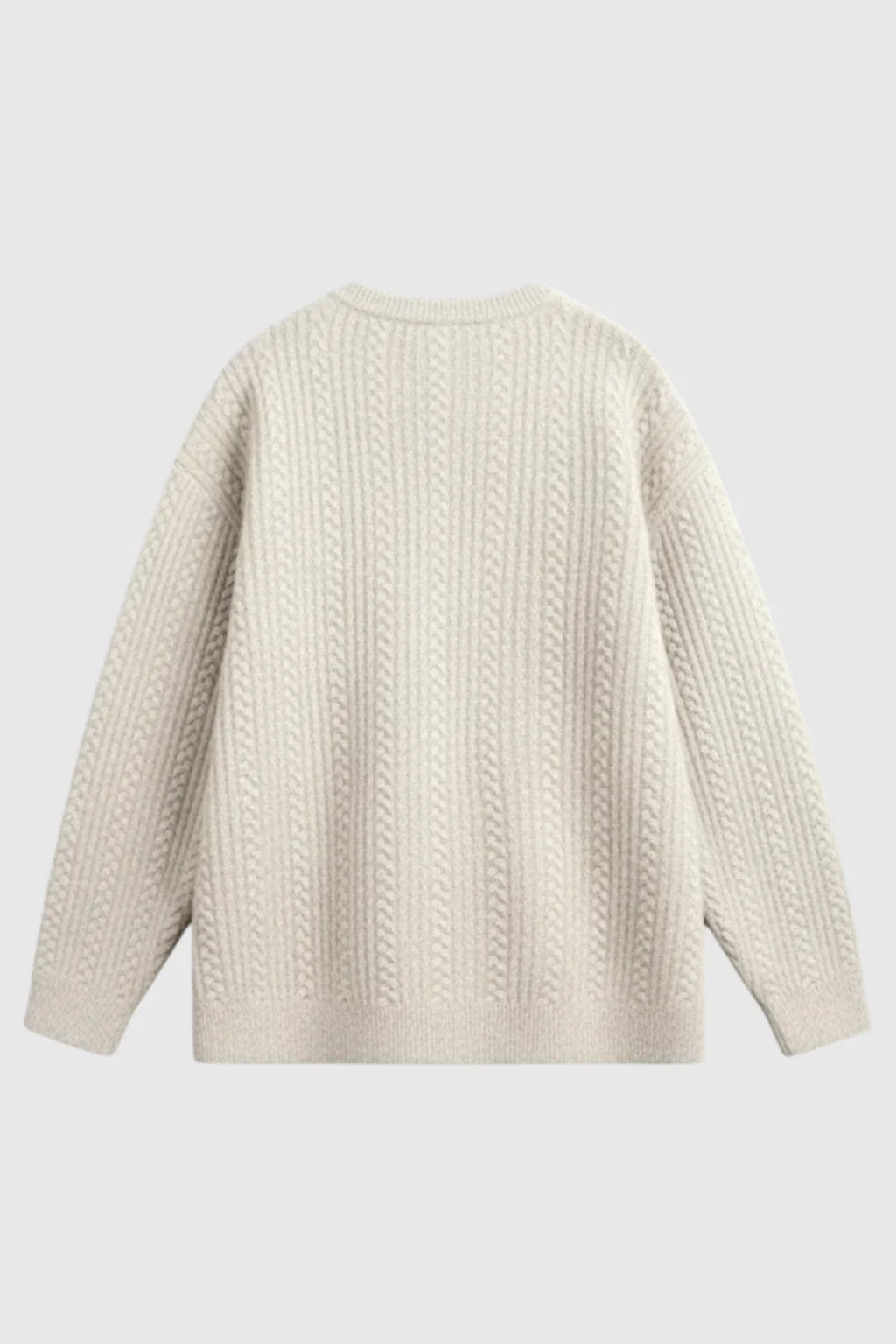 Herrestrik - Kabelstrikket Sweater Med Lille V-Hals - Oatmeal