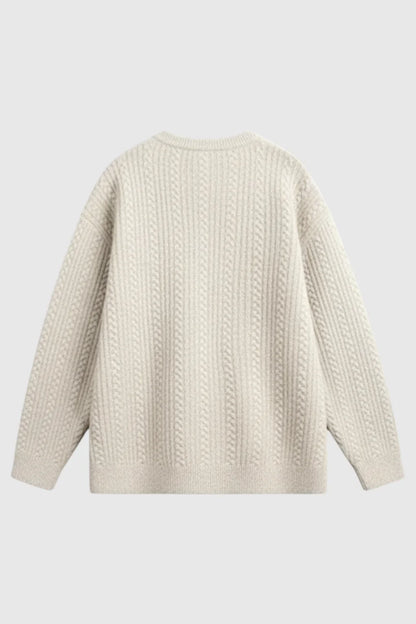 Herrestrik - Kabelstrikket Sweater Med Lille V-Hals - Oatmeal