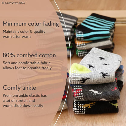 Baby &amp; Toddler Socks with Grippers Non Slip Ankle Grip Socks for Boys and Girls - Comfy Soft Cotton - 6 Pack
