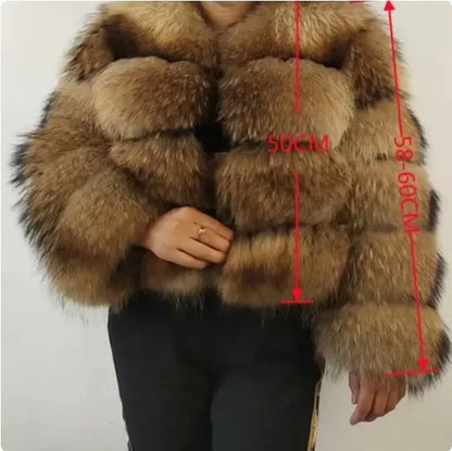 Punk Fake Raccoon Fur Jacket Women Autumn Winter Faux Fur Fox Coats Short Coat Jackets Furry Outerwear Work Thick Warm Coats