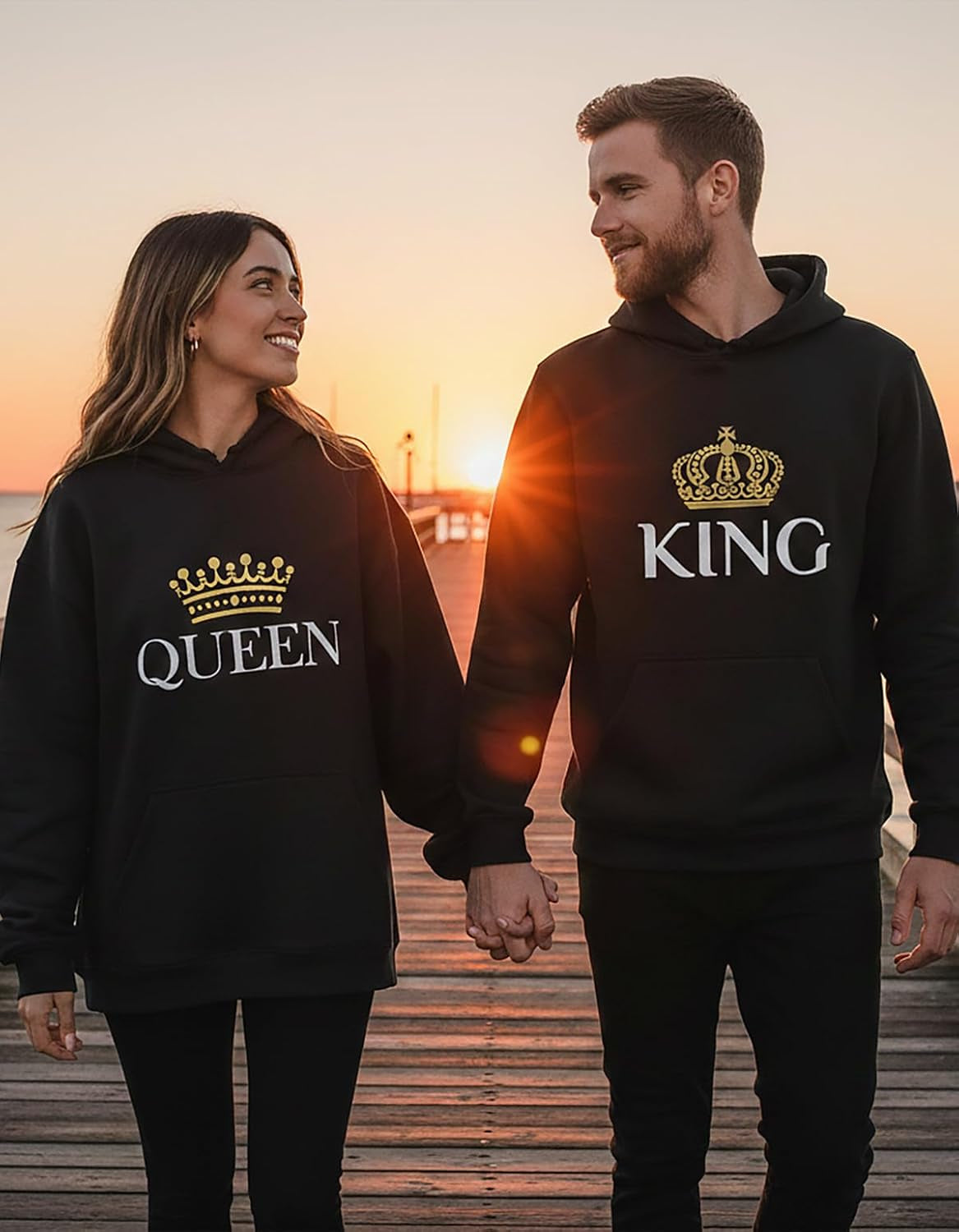 King Queen Matching Couple Hoodie Set His Hers Valentine&