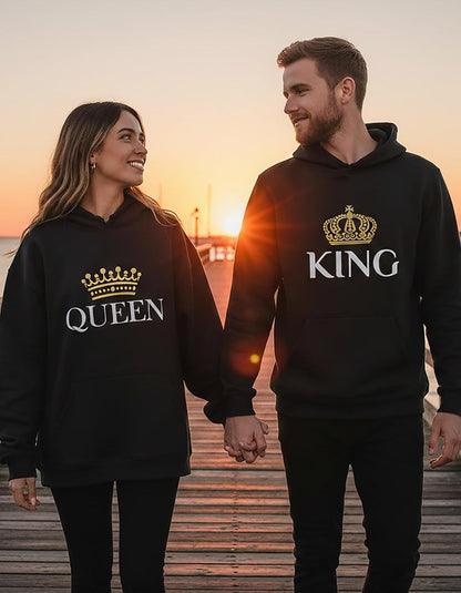 King Queen Matching Couple Hoodie Set His Hers Valentine&