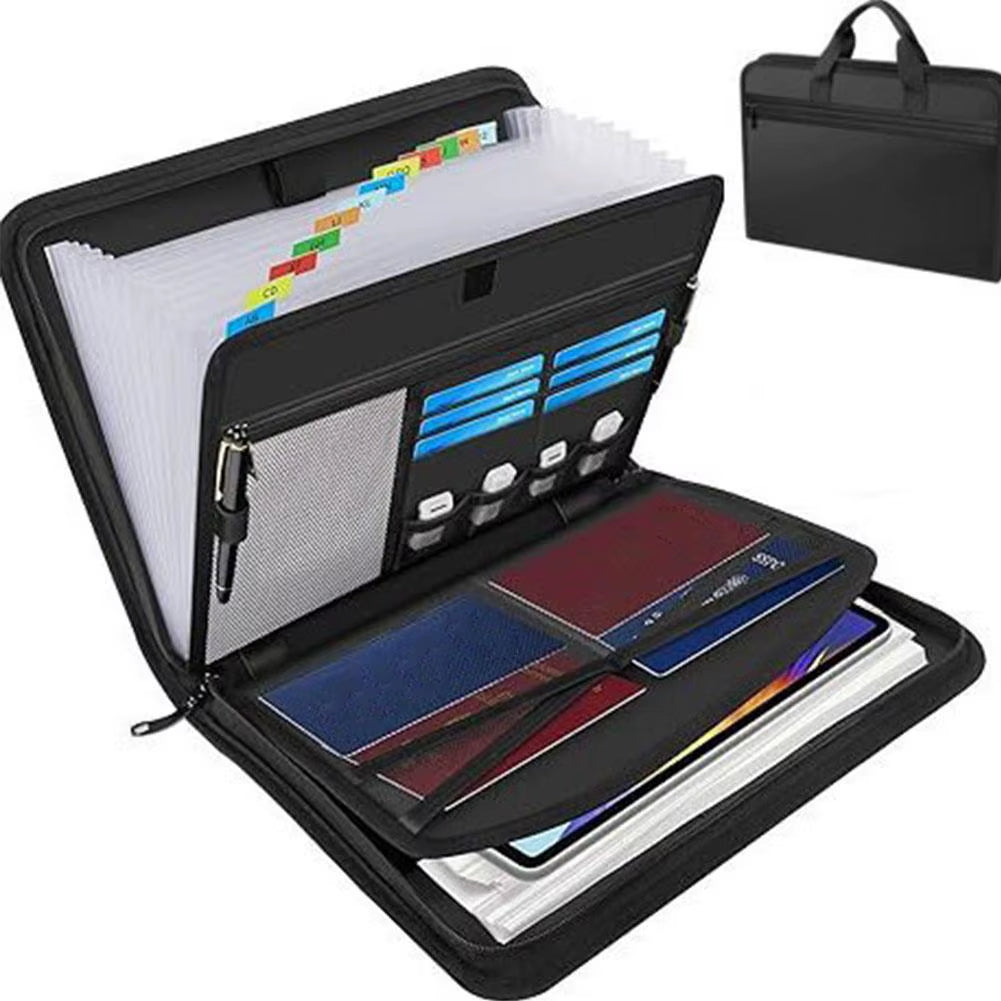 A4 Zipper File Bag Waterproof Fireproof Document Bag Foldable Accordion File Pouch Large Capacity Document Storage Bag