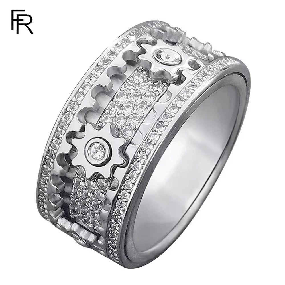 Gear Ring Rotatable Ring Male and Female Couple Rotating Wheel Starry Sky Trendy Rose Couple Rings
