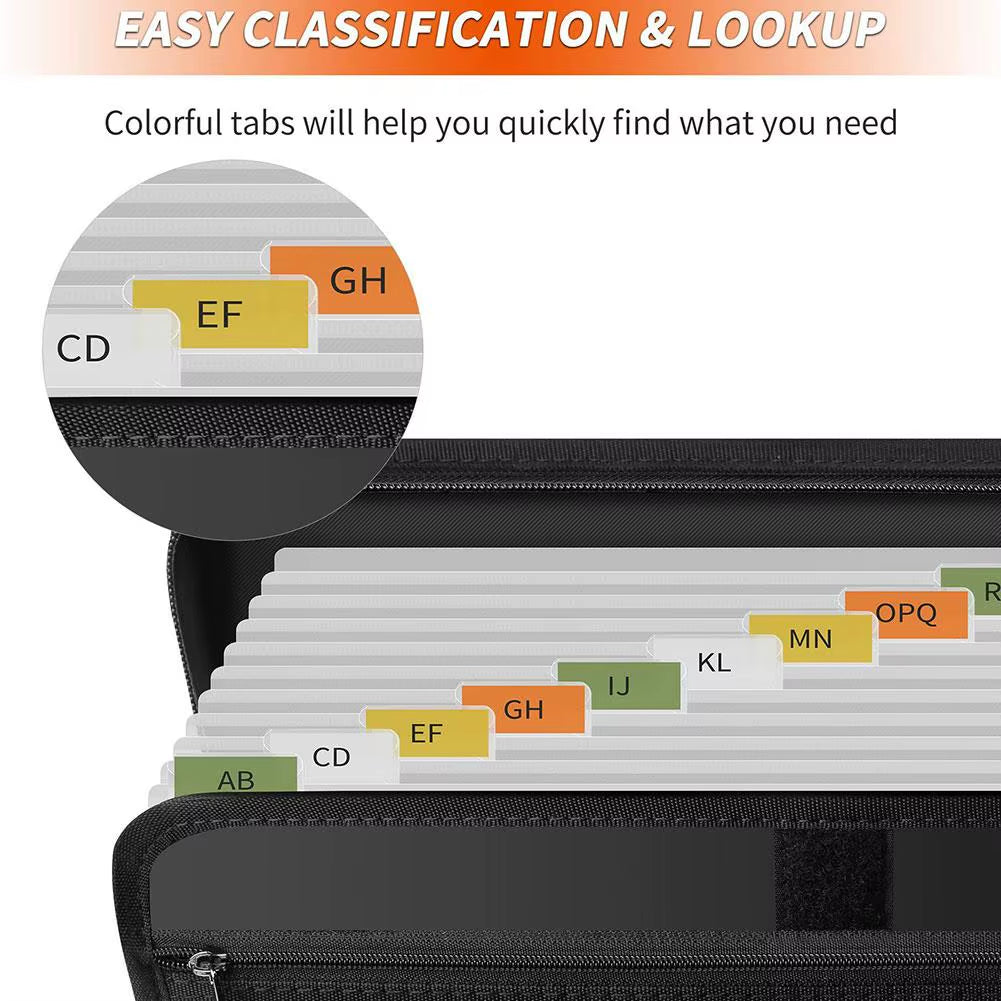A4 Zipper File Bag Waterproof Fireproof Document Bag Foldable Accordion File Pouch Large Capacity Document Storage Bag