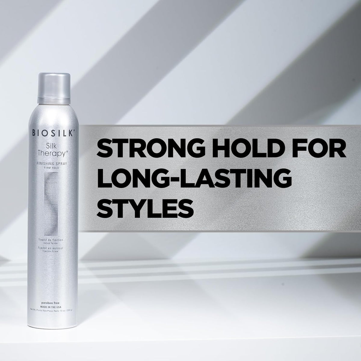 Silk Therapy Finishing Spray Firm Hold, Strong-Hold Hairspray for Long-Lasting Styles, Adds Brilliant Shine &amp; Keeps Hair Touchable, Sulfate-Free, Paraben-Free, Cruelty-Free, 10 Oz