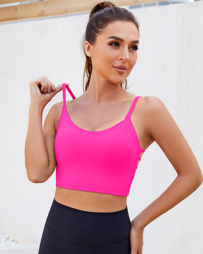 Strappy Sports Bras for Women High Support Open Back Workout Tops Longline Tank Top with Built in Bra Yoga Crop Bras