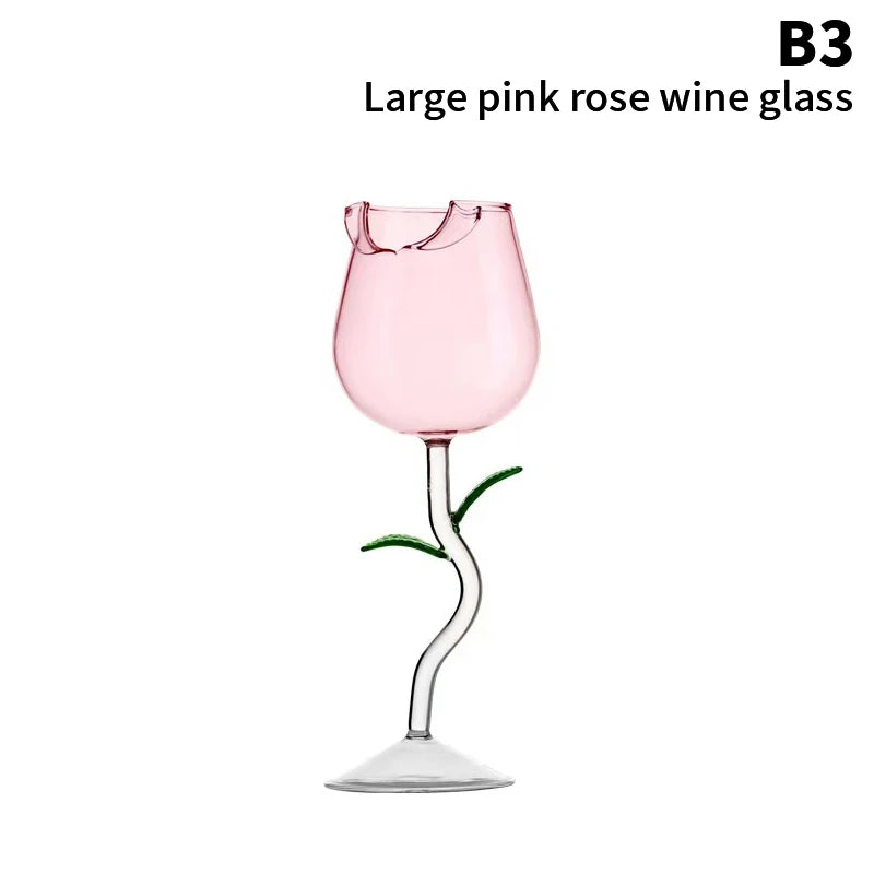 Rose-Shaped Red Wine Glasses Rose Shape Wine Glass with Colored Rose Leaves 150/400Ml Rose Shaped Red Wine Goblet Cocktail Cup
