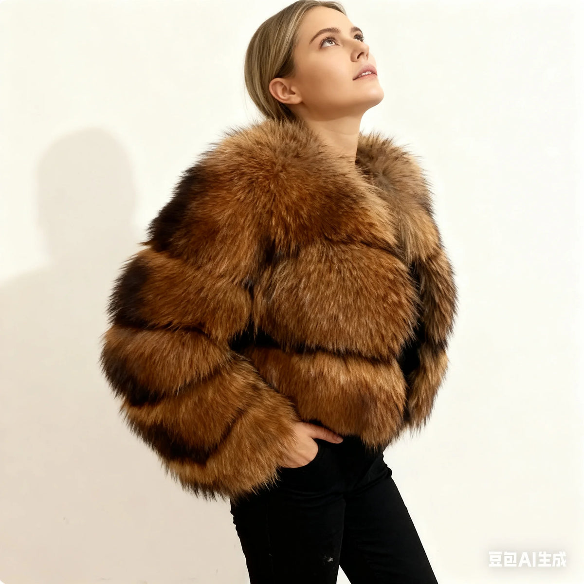 Punk Fake Raccoon Fur Jacket Women Autumn Winter Faux Fur Fox Coats Short Coat Jackets Furry Outerwear Work Thick Warm Coats