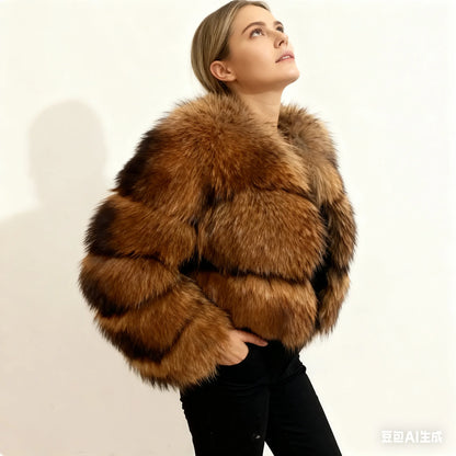 Punk Fake Raccoon Fur Jacket Women Autumn Winter Faux Fur Fox Coats Short Coat Jackets Furry Outerwear Work Thick Warm Coats