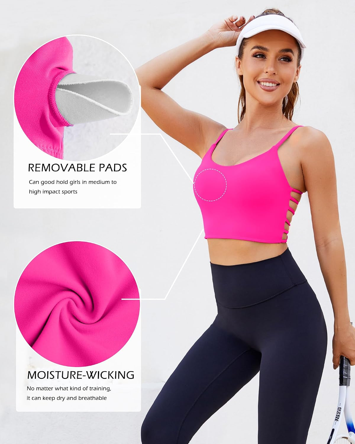 Strappy Sports Bras for Women High Support Open Back Workout Tops Longline Tank Top with Built in Bra Yoga Crop Bras