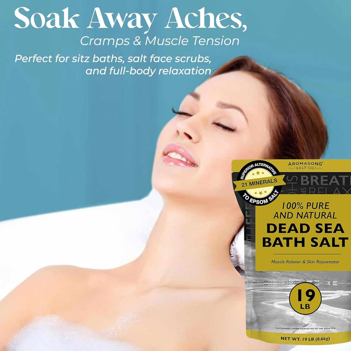 Dead Sea Salt - Spa Bath Salt - 19 Lbs Fine Grain Bulk - 100% Pure - Better Absorbing than Epsom Salt - Soak for Women &amp; Men for Skin Issues and to Relax Tired Muscles - Resealable Pack.