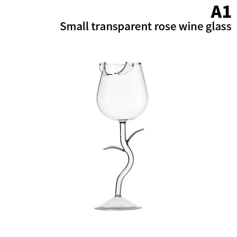 Rose-Shaped Red Wine Glasses Rose Shape Wine Glass with Colored Rose Leaves 150/400Ml Rose Shaped Red Wine Goblet Cocktail Cup