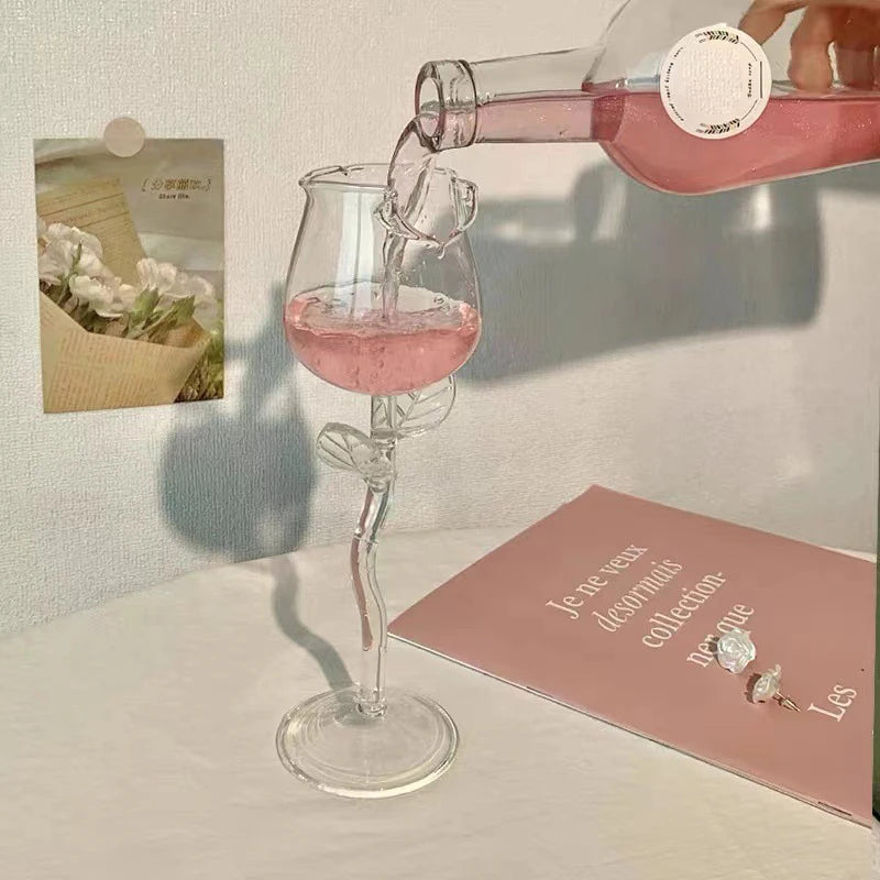Rose-Shaped Red Wine Glasses Rose Shape Wine Glass with Colored Rose Leaves 150/400Ml Rose Shaped Red Wine Goblet Cocktail Cup