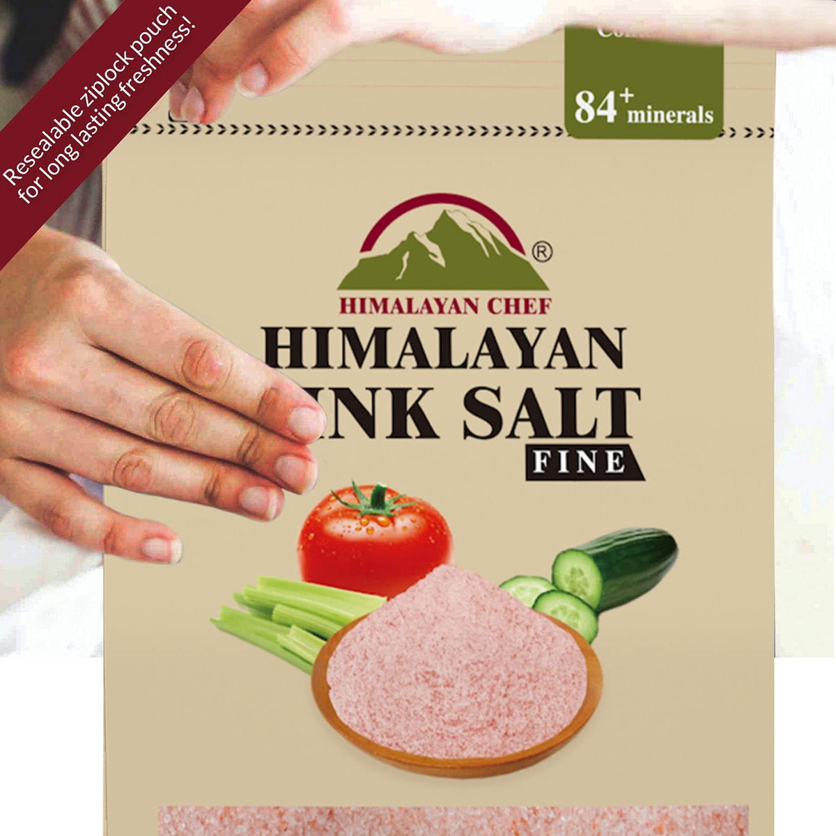 Himalayan Chef Pink Himalayan Salt, Fine Grain - 6 Lbs (6 X 1 Lb Bags), Pure, Natural, Kosher Certified, Non-Gmo, Perfect for Cooking, Seasoning, and Baking