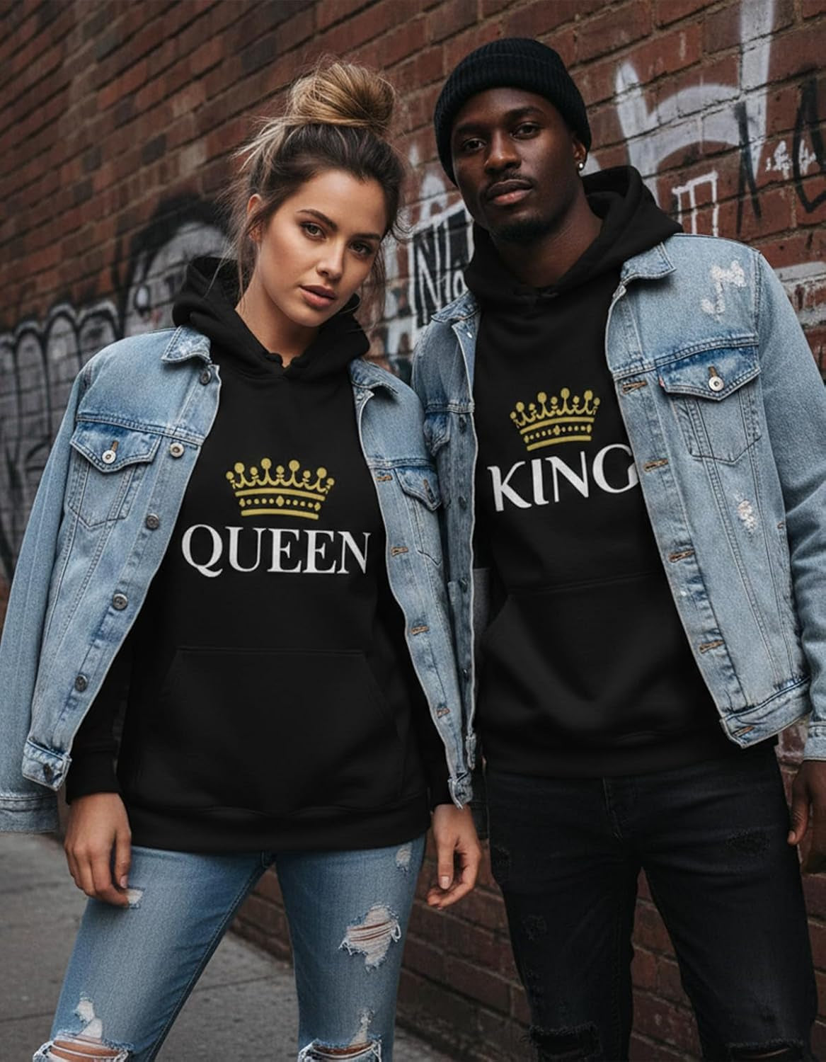 King Queen Matching Couple Hoodie Set His Hers Valentine&