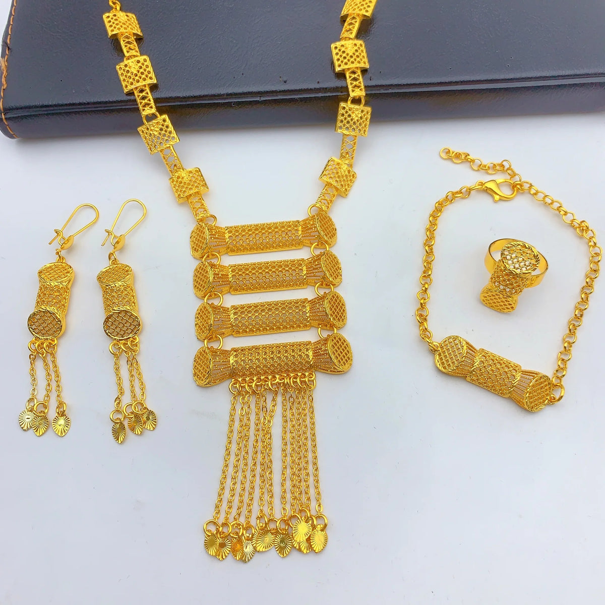 Gold Tassel Necklace &amp; Earrings Set