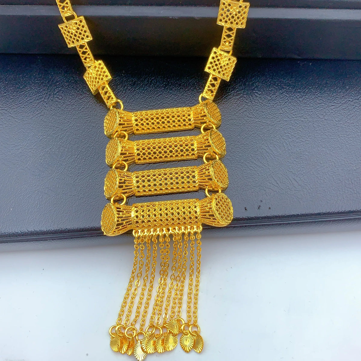 Gold Tassel Necklace &amp; Earrings Set