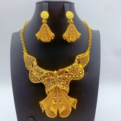 Gold Tassel Necklace &amp; Earrings Set