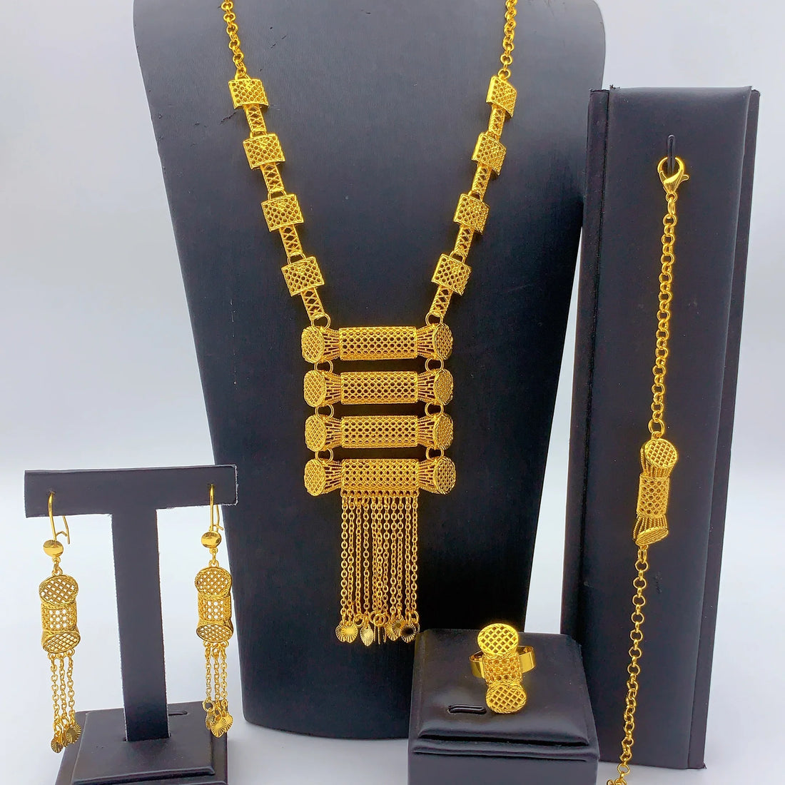 Gold Tassel Necklace &amp; Earrings Set
