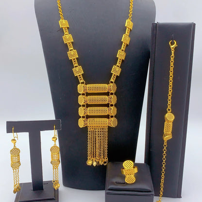 Gold Tassel Necklace &amp; Earrings Set