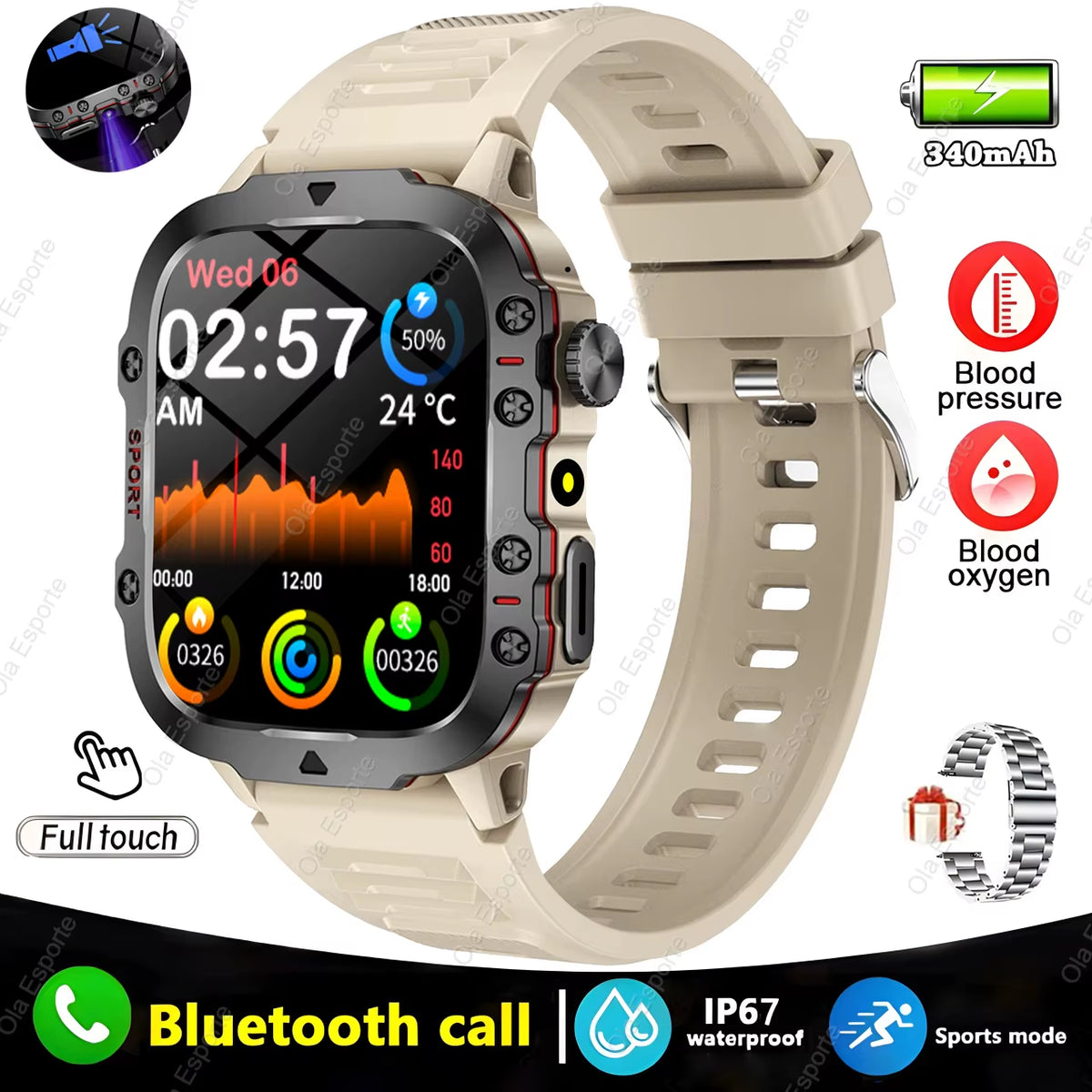 Original Men Smartwatch Flashlight Bluetooth Call Fitness Clock IP68 Waterproof Sports Men for Android IOS Smart Watch 2025 New