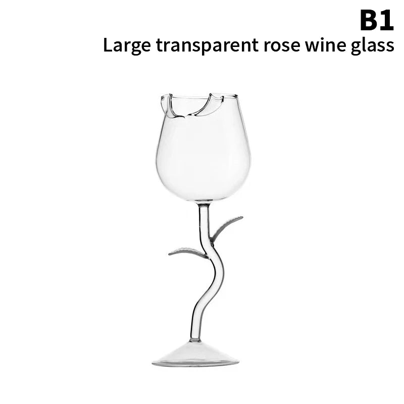Rose-Shaped Red Wine Glasses Rose Shape Wine Glass with Colored Rose Leaves 150/400Ml Rose Shaped Red Wine Goblet Cocktail Cup