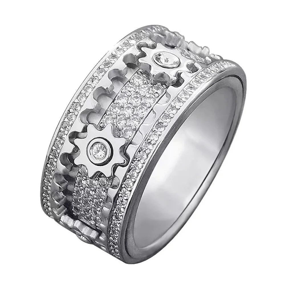 Gear Ring Rotatable Ring Male and Female Couple Rotating Wheel Starry Sky Trendy Rose Couple Rings