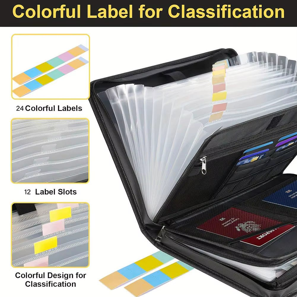 A4 Zipper File Bag Waterproof Fireproof Document Bag Foldable Accordion File Pouch Large Capacity Document Storage Bag