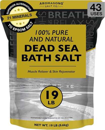 Dead Sea Salt - Spa Bath Salt - 19 Lbs Fine Grain Bulk - 100% Pure - Better Absorbing than Epsom Salt - Soak for Women &amp; Men for Skin Issues and to Relax Tired Muscles - Resealable Pack.