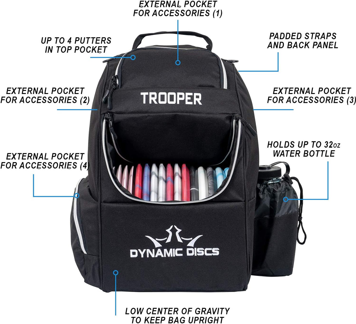 Dynamic Discs Trooper Disc Golf Bag | Large Frisbee Bags with 18+ Discs Capacity | Lightweight &amp; Durable Backpack | Great Gifts or Disc Golf Accessories for Men | Ideal for Beginners &amp; Pro Players