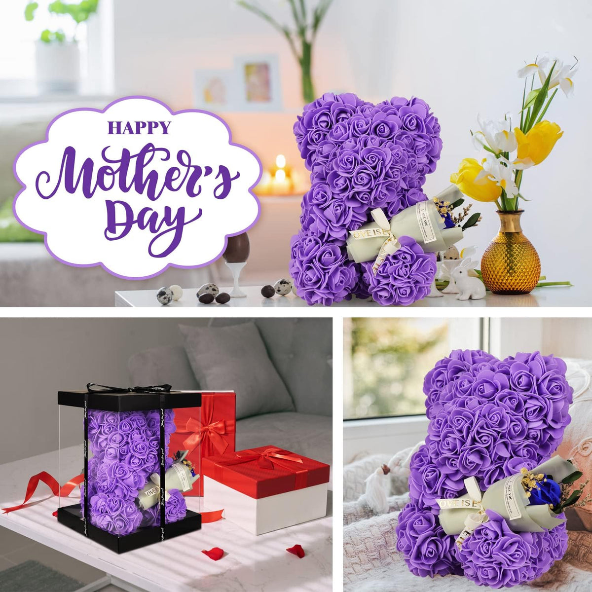 Valentines Day Gifts for Her, Rose Gifts Teddy Bear for Her, Rose Eternal Gifts Happy Birthday, Gift for Women, Mother&